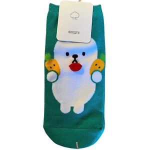 TEAL Bunny Ankle Socks Womens Red Felt Nose 2 Pair Carrots